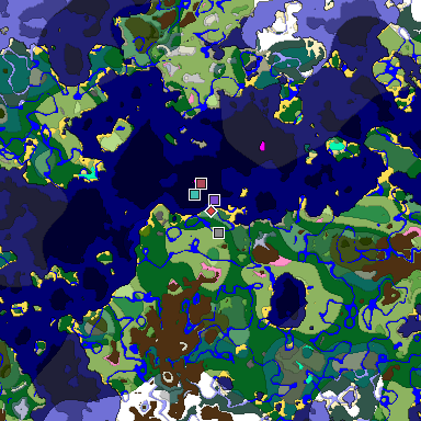 Predicted biome map of Java 1.20 seed -8629766546891369895 around estimated spawn