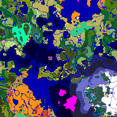 Predicted biome map of Java 1.20 seed -5558539295022601631 around estimated spawn