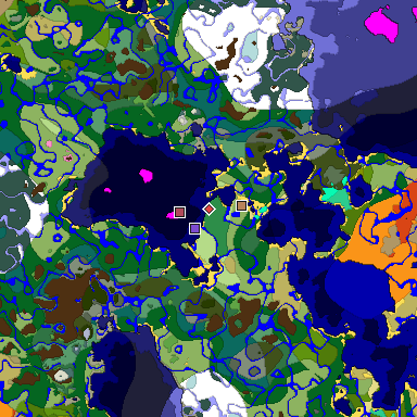 Predicted biome map of Java 1.20 seed -9150381040111301799 around estimated spawn