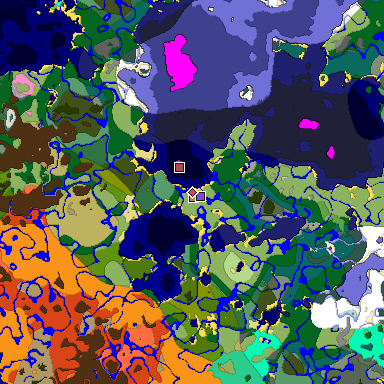 Predicted biome map of Java 1.20 seed 6161266386560030372 around estimated spawn