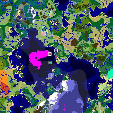 Map of Minecraft seed 3697472515322564652 around spawn
