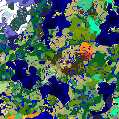 Predicted biome map of Java 1.20 seed -2519439577480543939 around estimated spawn