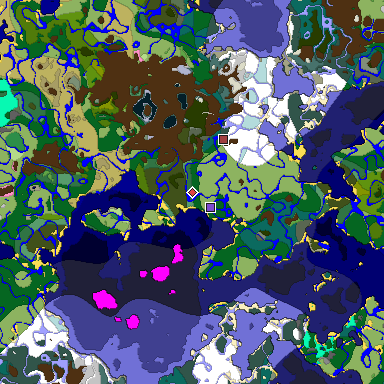 Predicted biome map of Java 1.20 seed 2327969196019067172 around estimated spawn