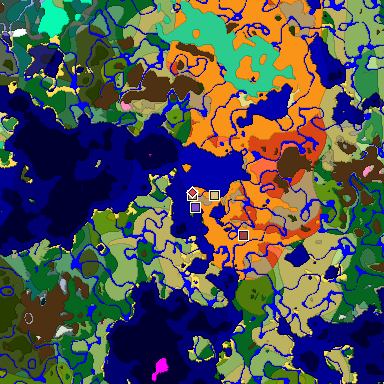 Predicted biome map of Java 1.20 seed 8674642054917508417 around estimated spawn