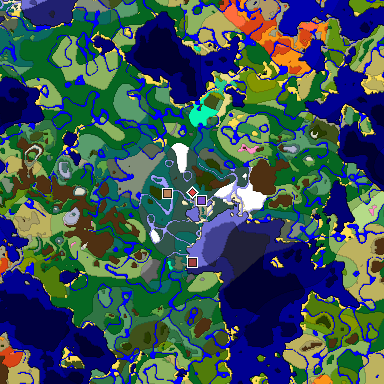 Predicted biome map of Java 1.20 seed -5567779173575797682 around estimated spawn