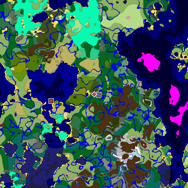 Predicted biome map of Java 1.20 seed -3477570843876948317 around estimated spawn