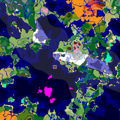 Predicted biome map of Java 1.20 seed 859904226800150386 around estimated spawn