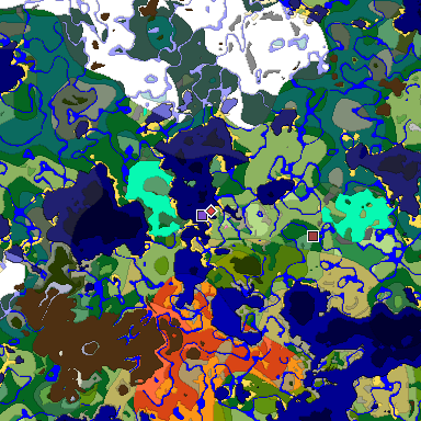 Predicted biome map of Java 1.20 seed -9076602487304700969 around estimated spawn