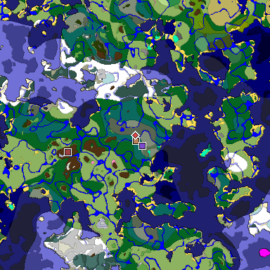 Predicted biome map of Java 1.20 seed 7536565594893637820 around estimated spawn
