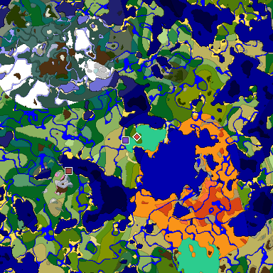 Predicted biome map of Java 1.20 seed -6842779505077550654 around estimated spawn
