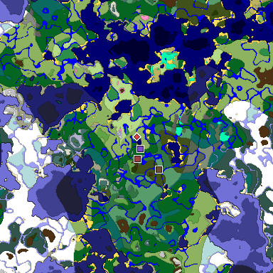 Predicted biome map of Java 1.20 seed 8108854391789902492 around estimated spawn