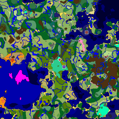 Predicted biome map of Java 1.20 seed -6421030890195543236 around estimated spawn