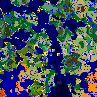 Predicted biome map of Java 1.20 seed -4381665374984203303 around estimated spawn