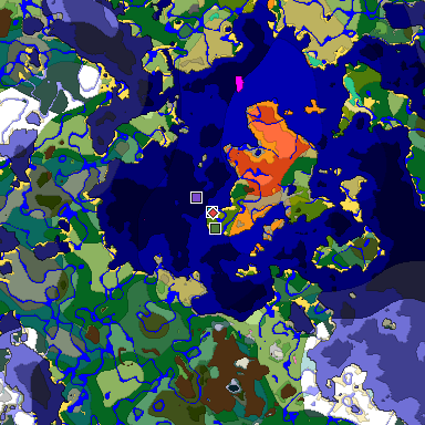 Predicted biome map of Java 1.20 seed 8069670167169765306 around estimated spawn