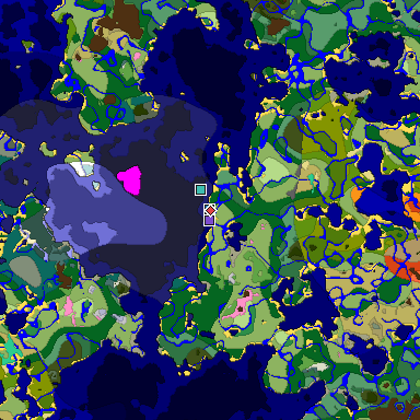 Predicted biome map of Java 1.20 seed 7918811056260655359 around estimated spawn