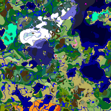 Predicted biome map of Java 1.20 seed 8541343604791537907 around estimated spawn