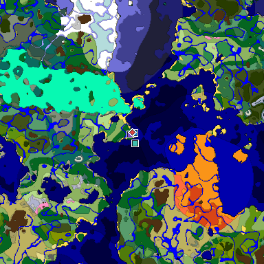 Predicted biome map of Java 1.20 seed -7679098668139720375 around estimated spawn