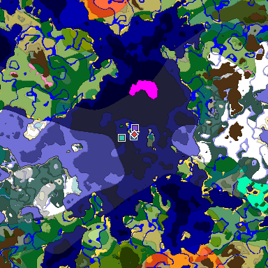 Predicted biome map of Java 1.20 seed -7885466025396157520 around estimated spawn