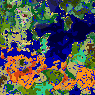 Predicted biome map of Java 1.20 seed -2687245635522227363 around estimated spawn