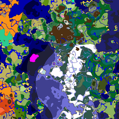 Predicted biome map of Java 1.20 seed 327065346100727022 around estimated spawn