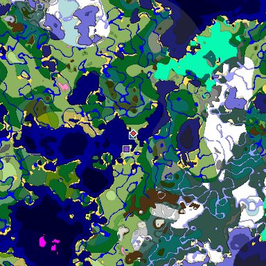 Predicted biome map of Java 1.20 seed 5764273249193283756 around estimated spawn