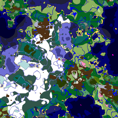 Predicted biome map of Java 1.20 seed 5043098367618939282 around estimated spawn