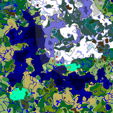 Predicted biome map of Java 1.20 seed -5749615144071058515 around estimated spawn