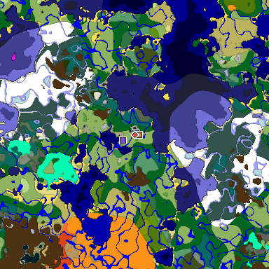 Predicted biome map of Java 1.20 seed -3820584004535111132 around estimated spawn