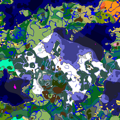 Predicted biome map of Java 1.20 seed 223632625618319077 around estimated spawn
