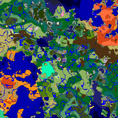 Predicted biome map of Java 1.20 seed 5882287957118990813 around estimated spawn