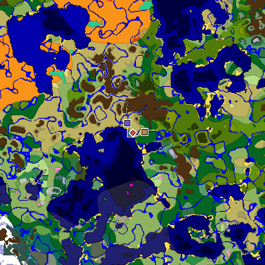 Predicted biome map of Java 1.20 seed -6710928324173561533 around estimated spawn