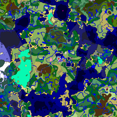 Predicted biome map of Java 1.20 seed -3446782263826062133 around estimated spawn