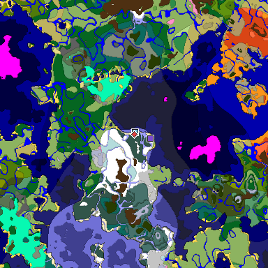 Predicted biome map of Java 1.20 seed 506026639532608742 around estimated spawn