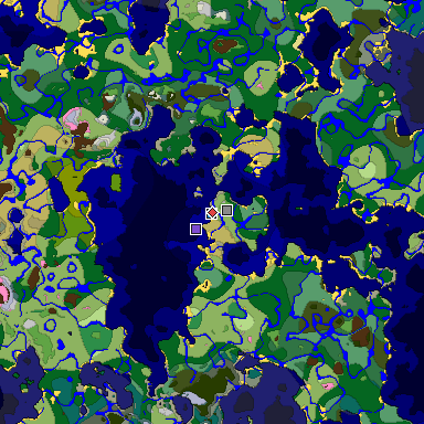Predicted biome map of Java 1.20 seed 2365747878144670236 around estimated spawn