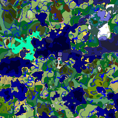 Predicted biome map of Java 1.20 seed 6106874531600791287 around estimated spawn