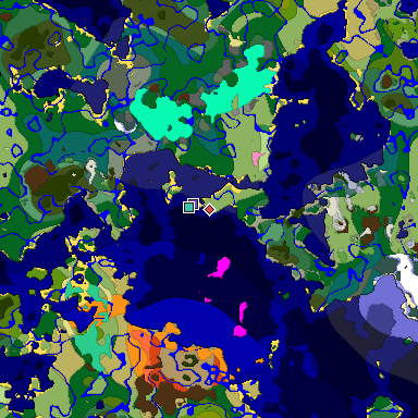 Predicted biome map of Java 1.20 seed 889065561029031960 around estimated spawn