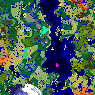 Predicted biome map of Java 1.20 seed -4630146822684717411 around estimated spawn