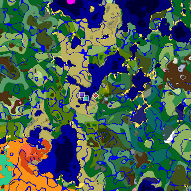 Predicted biome map of Java 1.20 seed -2707028768953644729 around estimated spawn