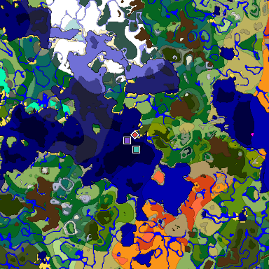Predicted biome map of Java 1.20 seed 5220462552572728568 around estimated spawn