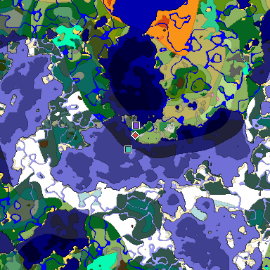 Predicted biome map of Java 1.20 seed -3787939761616523804 around estimated spawn