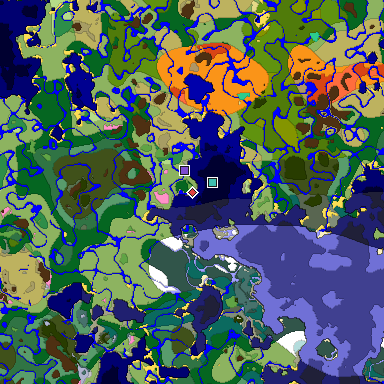 Predicted biome map of Java 1.20 seed 6644401247583792284 around estimated spawn