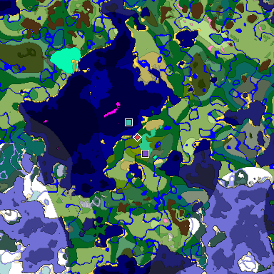 Predicted biome map of Java 1.20 seed -2657541454068062948 around estimated spawn