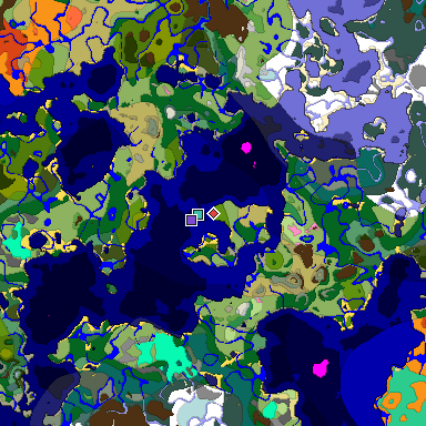 Predicted biome map of Java 1.20 seed -2113223022721336209 around estimated spawn