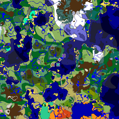 Predicted biome map of Java 1.20 seed -4574789471111702525 around estimated spawn