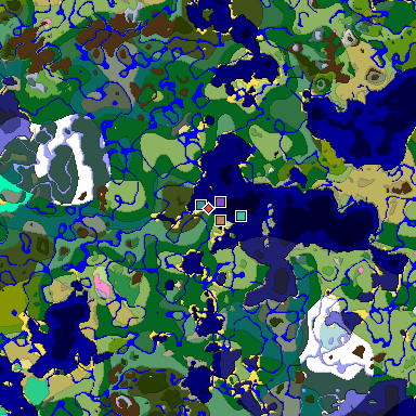 Predicted biome map of Java 1.20 seed 6272344155332378398 around estimated spawn