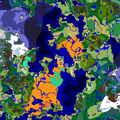 Predicted biome map of Java 1.20 seed 182524352372710851 around estimated spawn