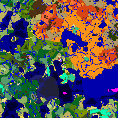 Predicted biome map of Java 1.20 seed 7286712998259559772 around estimated spawn