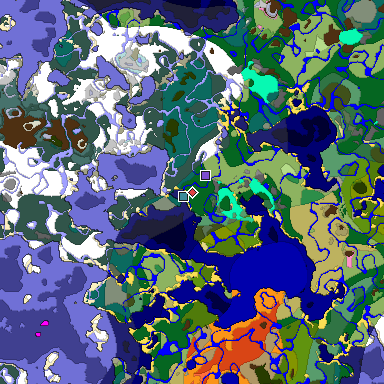 Predicted biome map of Java 1.20 seed 1177809956938179337 around estimated spawn