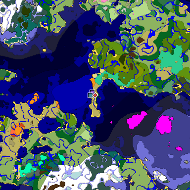Predicted biome map of Java 1.20 seed -5741085380586315930 around estimated spawn