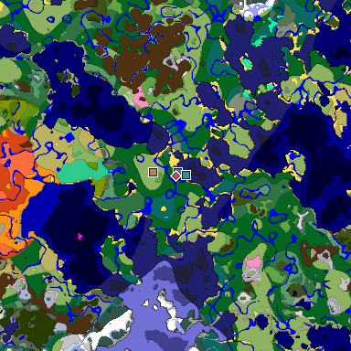 Predicted biome map of Java 1.20 seed 5538290559861297372 around estimated spawn